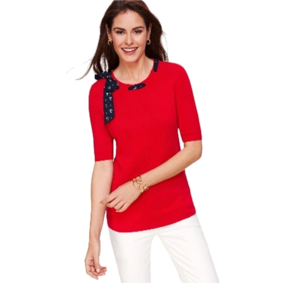 Talbots Tops - Talbots Women's Scarf Tie Sweater Nautical Anchor Coastal Hamptons Cruise XLP